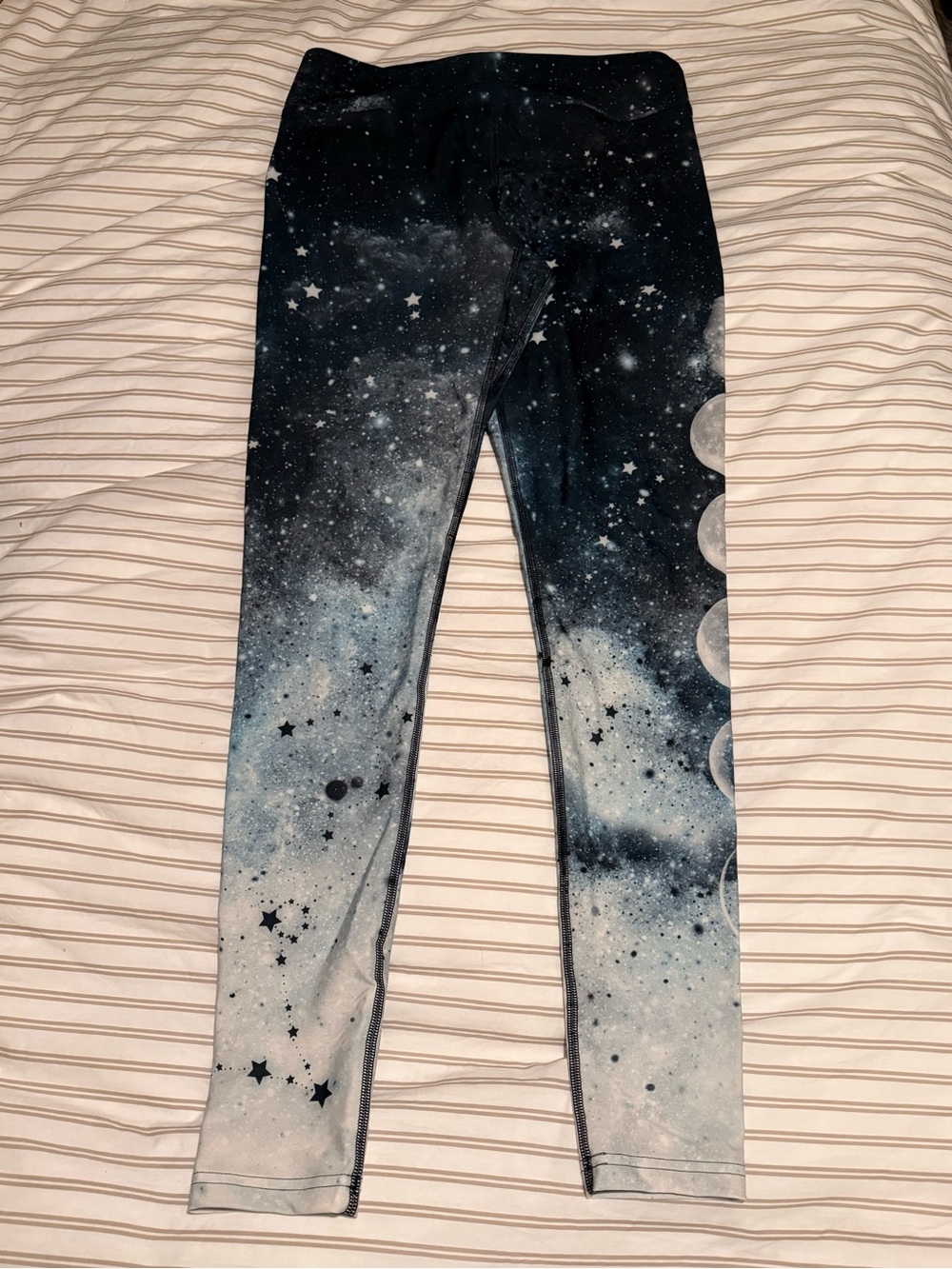 Galaxy-Print Moon Phases Womens Athletic Leggings
